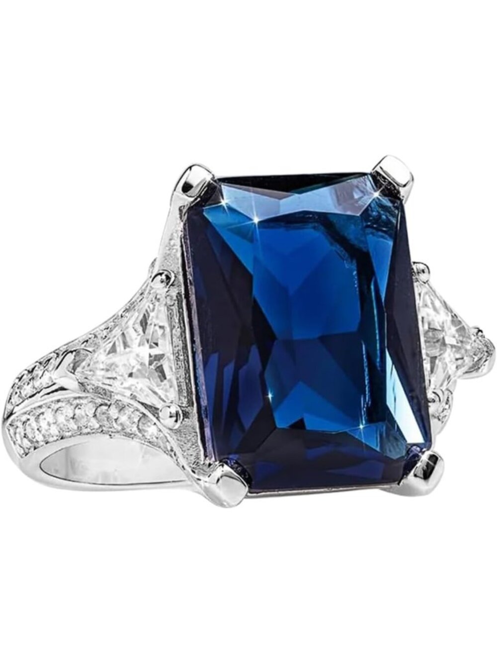 Vintage 925 Sterling Silver Sapphire Diamond Inlaid Ring - Women's Blue Gemstone